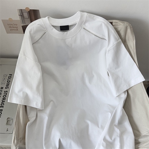 得物抖音高品质二开 240克重磅宽松纯棉肩领拉链装饰短袖T恤 DT32图片