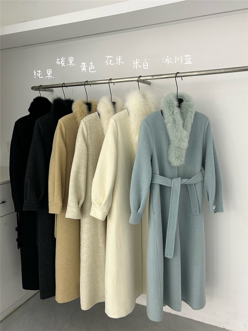 原价769.99!【依嘟】狐狸毛围脖领冬季韩版高级感收腰气,女装双面呢大衣,依嘟服饰