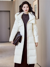 韩版加长款过膝羽绒服2025冬季连帽立领防风A字宽松棉袄，女装羽绒服，阿舍尔精品