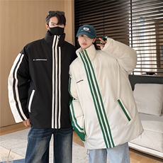 23冬季新款PU皮拼接棉服男款外套潮牌美式情侣运动棉衣D334P128，男装棉衣，电商A335-1（原A458）