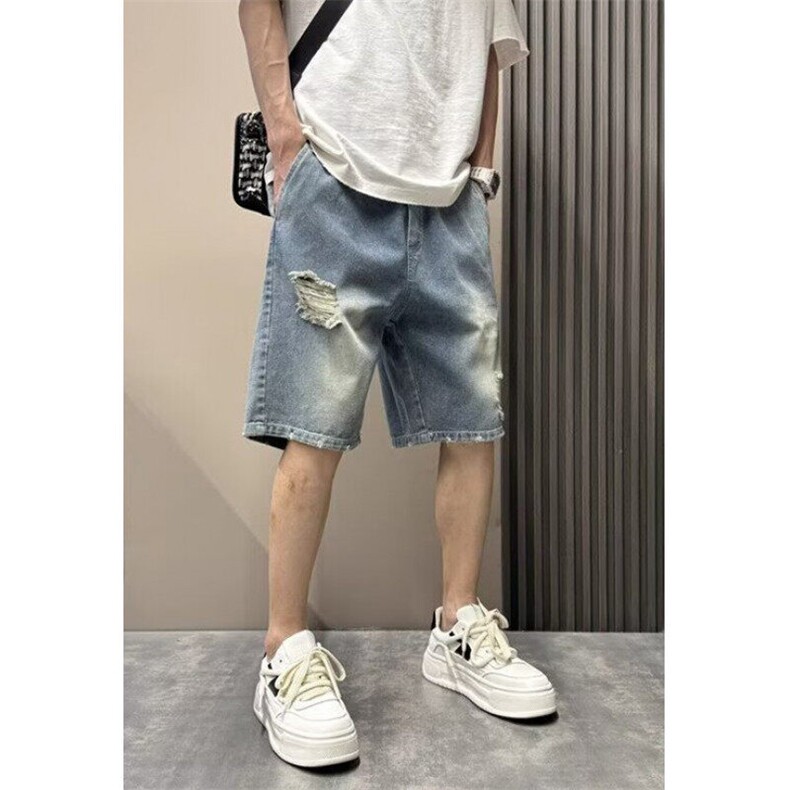 休闲裤美式牛仔短裤男士个性夏季宽松破洞直筒五分牛仔裤NK854,男装牛仔裤,星座1116A（原606A-3）