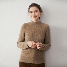 2025年秋季新款百搭女士麻花半高领加厚保暖套头衫，女装羊绒衫，蒂暖羊绒