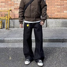 黑色明线设计感阔腿牛仔裤男美式复古高街水洗小众宽松直筒拖地裤，男装牛仔裤，星座1210-1