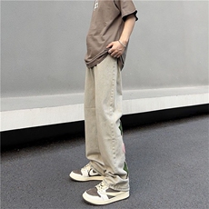 夏季慵懒风毛巾绣牛仔裤男士潮牌小众设计感九分裤百搭修身直筒裤，男装牛仔裤，星座506A