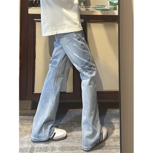 【有货】NZ455LL-特P42 冰蓝闪电纹水洗牛仔裤男女宽松裤子图片