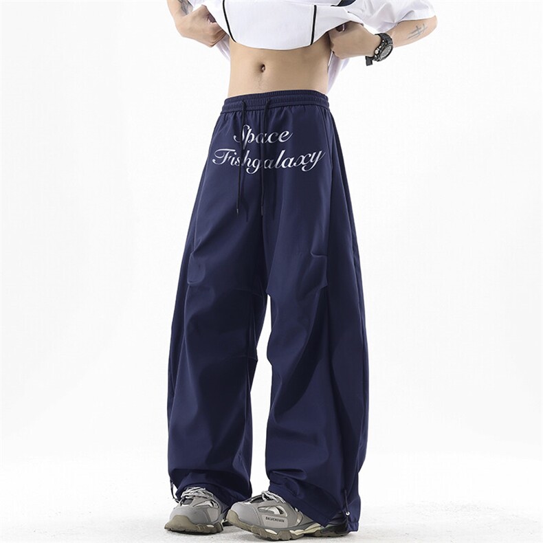 褶皱设计休闲裤美式复古字母印花伞兵裤男女25XK67028特批40,男装休闲裤,电商A042