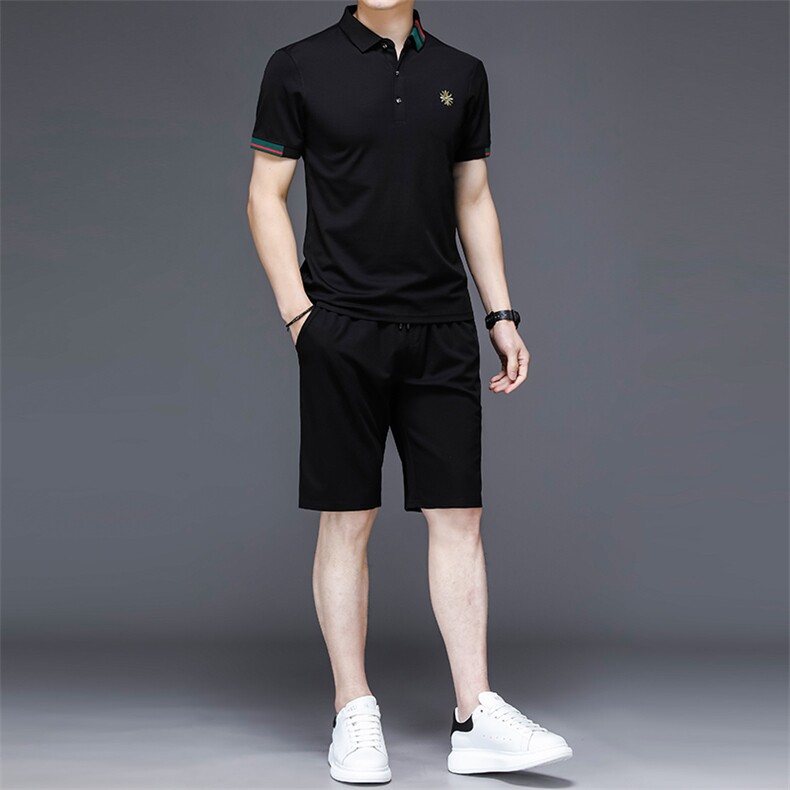 新款爸爸装夏季套装冰丝速干休闲运动T恤中老年长裤衣服男夏装图片