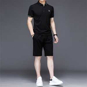 新款爸爸装夏季套装冰丝速干休闲运动T恤中老年长裤衣服男夏装图片
