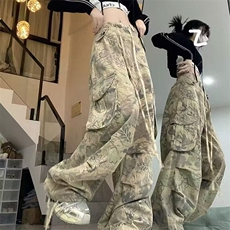 高街迷彩工装牛仔裤女潮ins洋气秋季胖宽松阔腿裤K5634-P51，男装牛仔裤，星座412-3