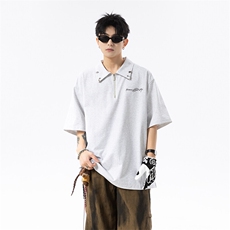 半拉链刺绣金属扣Polo衫防晒凉感短袖T恤男小众设计上衣潮，男装防晒衣，星座516