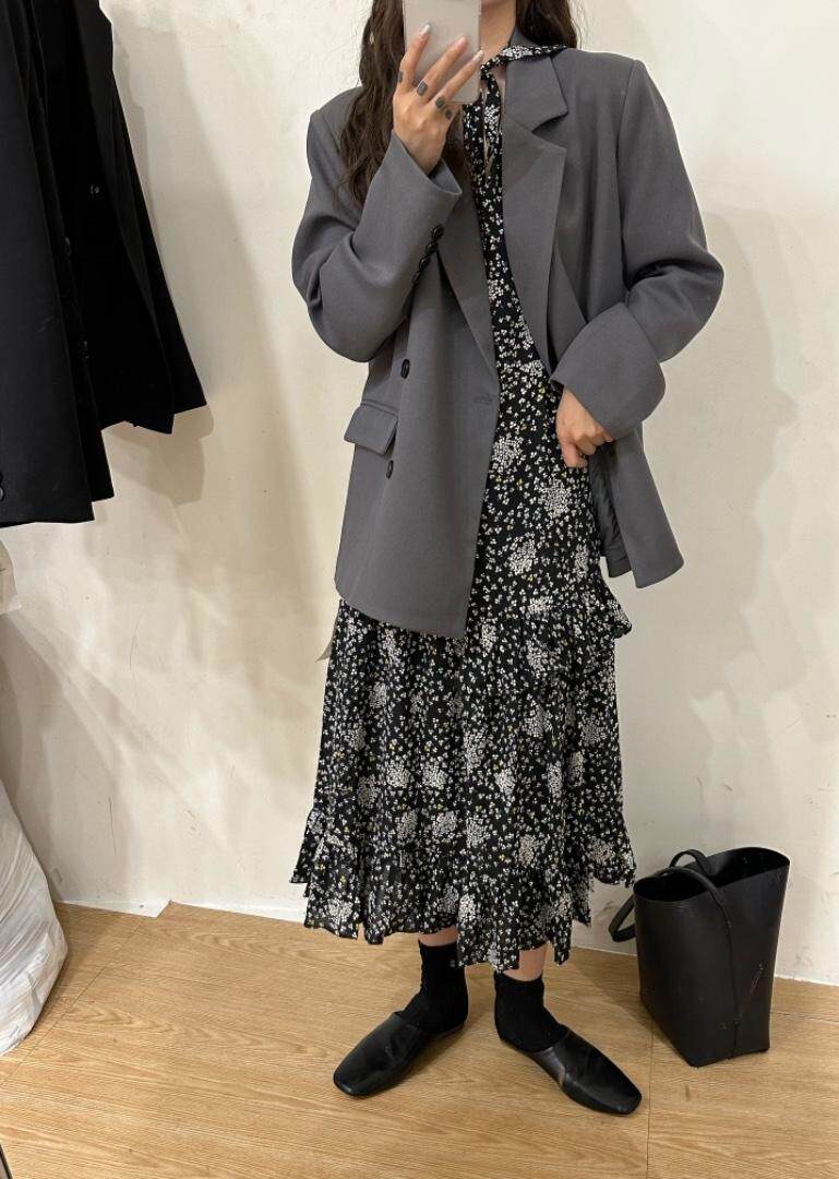 春季新品韩版花色连衣裙，女装连衣裙，唇蔻