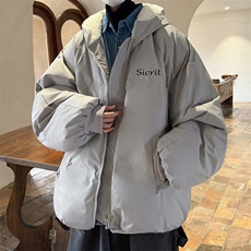 美式连帽棉服男款冬季加绒加厚羊羔毛棉衣外套潮牌大码宽松面包服，男装棉衣，电商A040