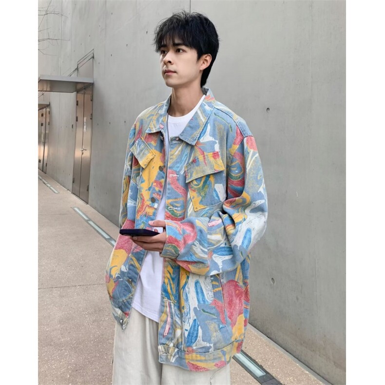 水墨涂鸦外套男春季潮牌痞帅炸街夹克春秋款美式hiphop设计感衣服,男装夹克,星座1013