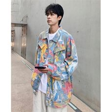 水墨涂鸦外套男春季潮牌痞帅炸街夹克春秋款美式hiphop设计感衣服，男装夹克，星座1013