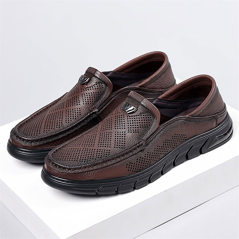 X3882-P235男鞋一脚蹬新款羊皮镂空皮鞋男夏季透气男士乐福鞋男，男鞋休闲鞋，星座1407-3