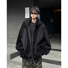秋季潮牌立领拉链长袖假两件卫衣宽松连帽男外套，男装卫衣，星座716-4