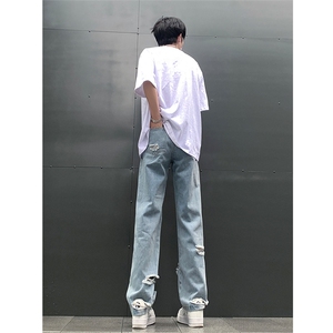 现货 夏季显瘦破洞设计感宽松直筒高街薄款休闲牛仔裤K5802-特P35图片