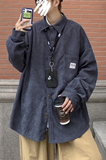 秋装灯芯绒衬衫长袖外套男女情侣款港风日系宽松复古H202/P45，男装衬衫，钱塘713