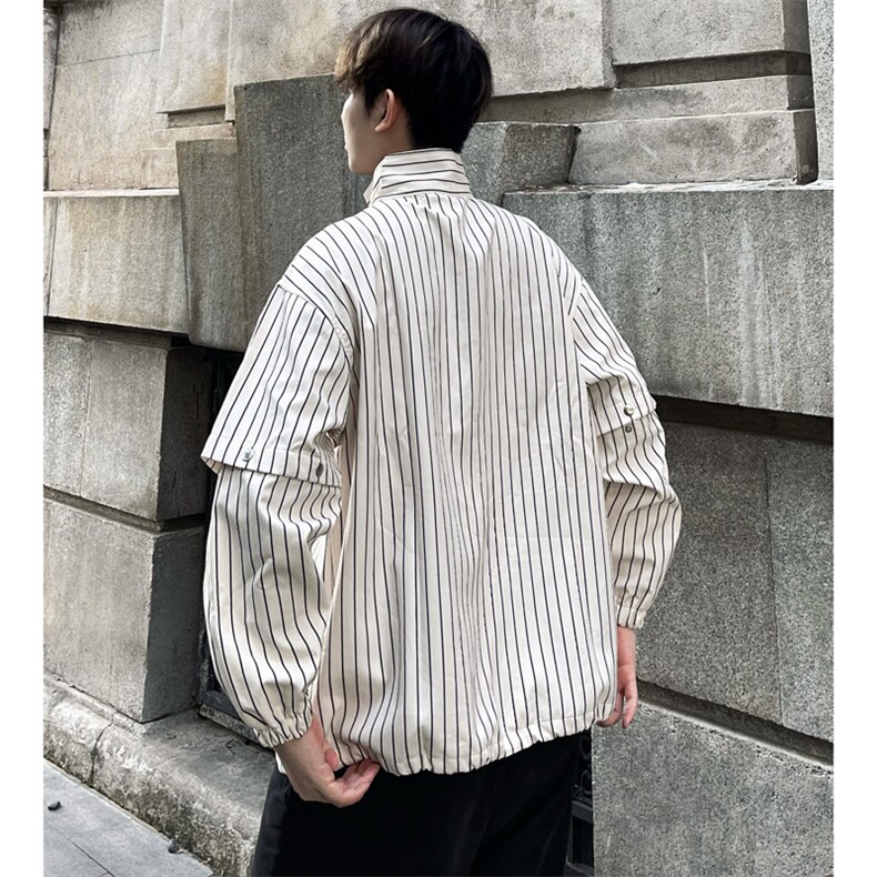 (自家图）袖子可拆两穿工装条纹衬衫休闲长袖衬衣2307-P58,男装衬衫,星座910-5