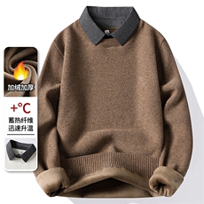 雪貂绒衬衫领加绒加厚毛衣秋冬季一体绒保暖毛线针织衫9088-P50元，男装针织衫/毛衣，星座1706