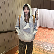 抖音得物品质26春装美式重磅结构斜拉链高领连帽卫衣开衫外套W61，女装短外套，电商A486-1