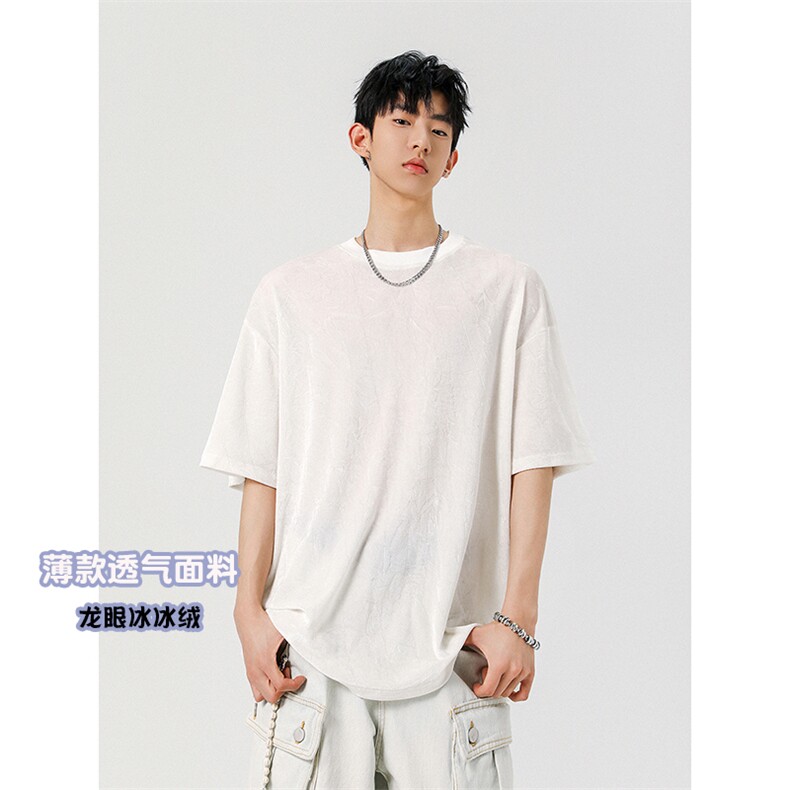 l简约宽松oldschoo圆领上衣复古肌理褶皱短袖T恤HY752TP30控48，男装T恤，电商A102B