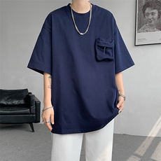 8XL-M重磅！特大码纯色宽松短袖T男口袋T恤五分袖上衣DX325P45，男装T恤，电商D206-1