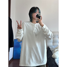 港风日系复古早秋男女套头V领长袖T恤设计感XZ213-V005-P35控48，男装T恤，星座213