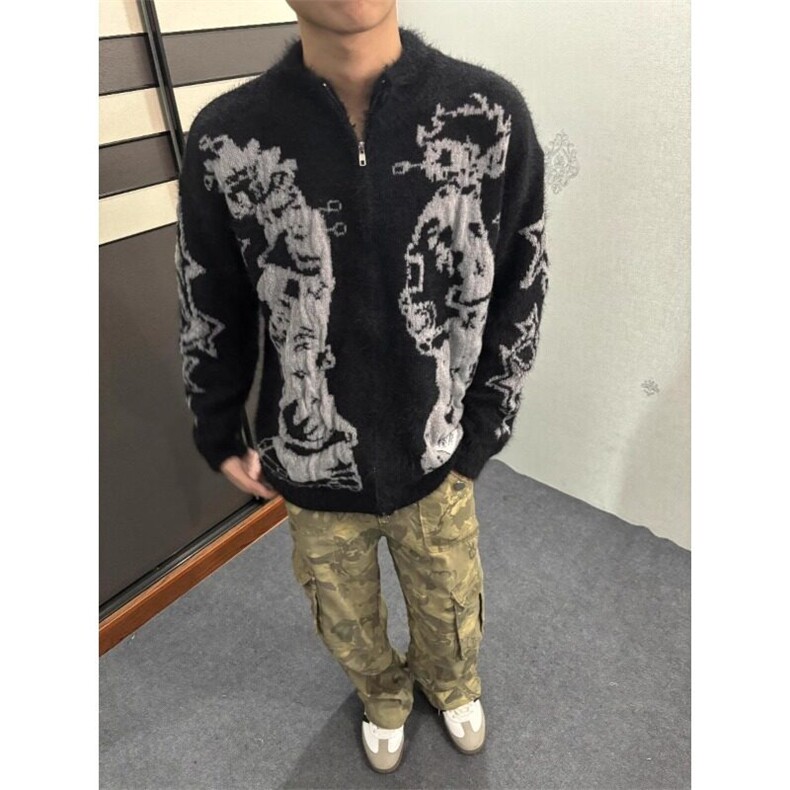 【有货】氛围感个性抽象提花开衫毛衣针织外套MY114特P67,男装针织衫/毛衣,星座908-1