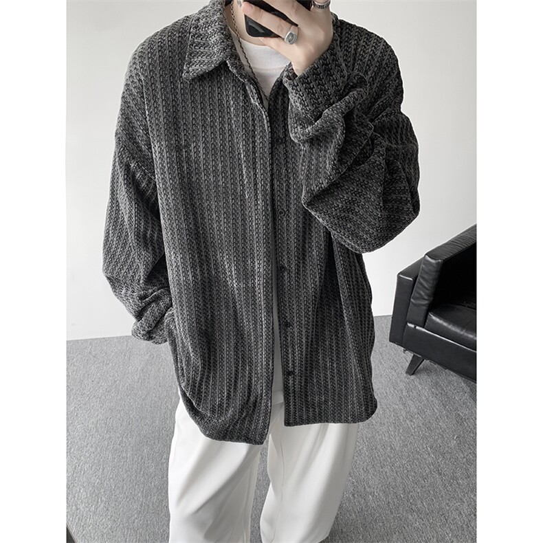 8XL-M鱼骨纹小香风衬衫男生春秋衬衣宽松慵懒垂感外套CS29009P45图片