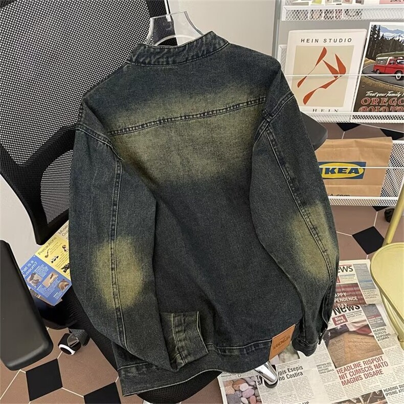 高级感美式复古牛仔外套男秋季炸街痞帅复古水洗做旧宽松休闲夹克,男装工装外套,星座410-6（原星座1304-1）