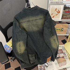 高级感美式复古牛仔外套男秋季炸街痞帅复古水洗做旧宽松休闲夹克图片