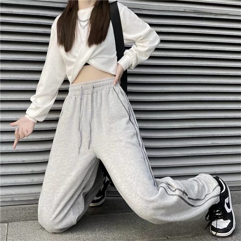 hiphop新款潮流ins辑明线设计感宽松阔腿直筒束脚休闲运动裤卫裤,男装休闲裤,星座506A