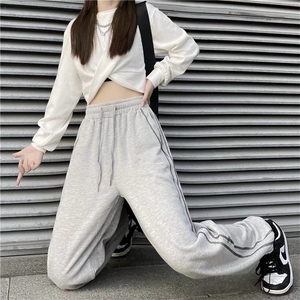 hiphop新款潮流ins辑明线设计感宽松阔腿直筒束脚休闲运动裤卫裤图片