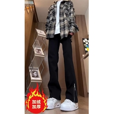 美式微喇牛仔裤加绒直筒裤子高街vibe开叉拉链长裤K8001-P46网图，男装牛仔裤，电商B245