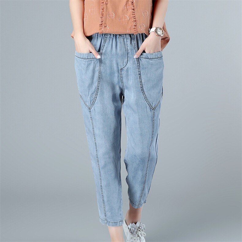 潮流时尚牛仔裤舒适中腰2021年夏季休闲宽松优雅，女装牛仔裤，叶笙衣