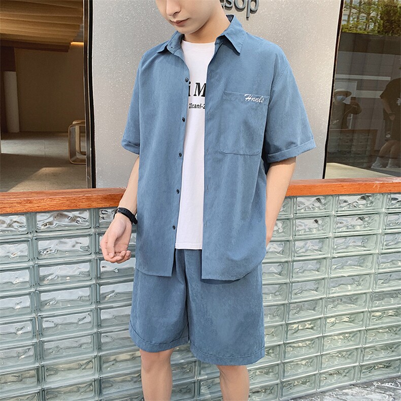 男士休闲运动套装防晒潮流衬衫夏季2021年新款两件套DS779TP55,男装衬衫,电商A102