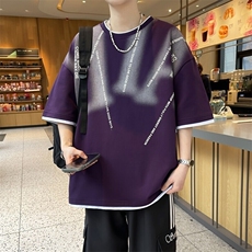 25156-特P40夏季休闲T恤男短袖打底衫青少年假两件潮牌印花T恤，男装T恤，电商D310B