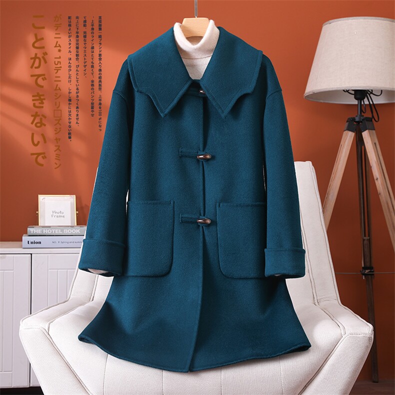 秋冬羊毛双面呢大衣女式中长款过膝外套，女装双面呢大衣，佳恩服饰