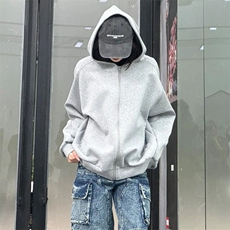 抖音得物高品质二开25秋冬美式重磅宽松结构双面连帽卫衣外套W68，男装卫衣，电商A486