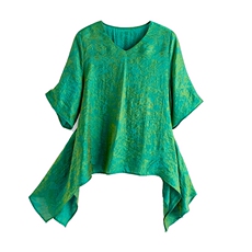 时尚宽松休闲新中式提花衬衫暗花短款小衫女，女装蕾丝衫/雪纺衫，水衣源