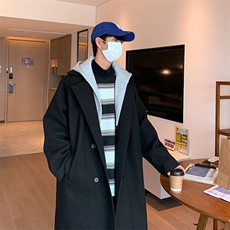 517A-8-Y27-P128现货抖音假两件帽子可拆长款毛呢大衣，男装毛呢大衣，星座517A-8（原B282）
