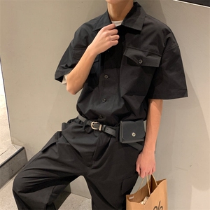 港风日系复古连体裤工装男连体衣女 送皮带腰包图片