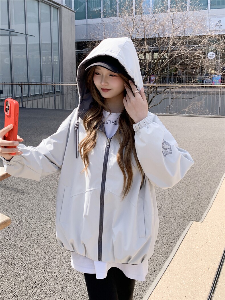 双面穿休闲外套女春秋季少女夹克新款初高中生学院风上衣,女装卫衣/绒衫,网红馆