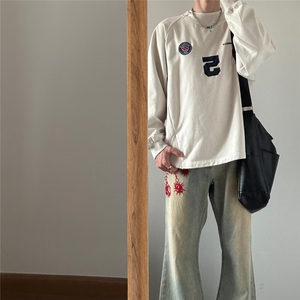时尚秋季美式复古字母球衣圆领卫衣男女休闲百搭情侣上衣新款潮图片