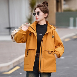 加绒加厚派克棉服女2024冬季新款宽松休闲连帽保暖工装风棉衣外套图片