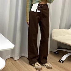 美拉德阔腿牛仔裤女2025秋冬新款高腰显瘦窄版小个子直筒拖地裤子，男装牛仔裤，星座1210-1