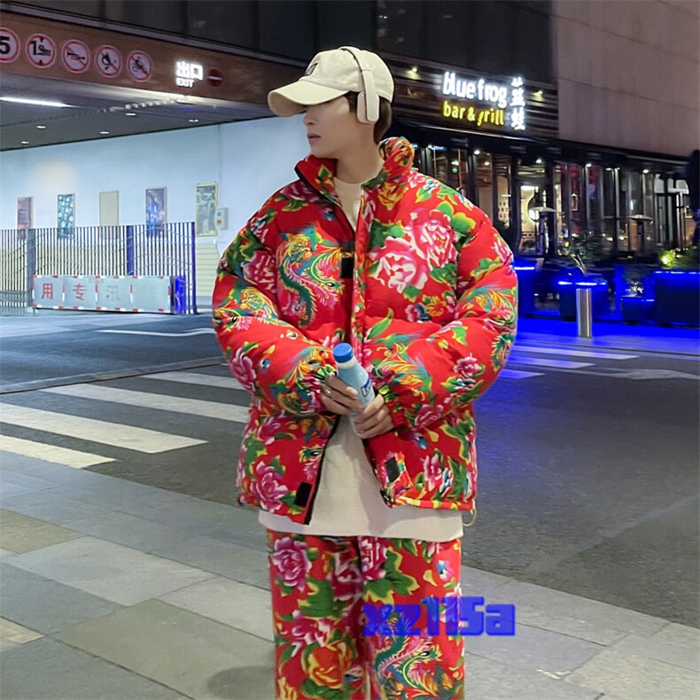 Z01情侣东北大花风民族风特色棉衣加绒裤套装大码男女土潮装,男装棉衣,星座115A(原星座507）