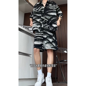 1短袖衬衫男+短裤男套装男聚酯纤维M-5XL大码TZ78716P50控98图片