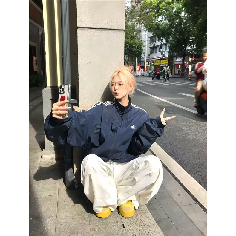 OXFREAK「套装系列六芒星」速干蓝色休闲运动夹克男宽松休闲裤,男装休闲套装,星座506A